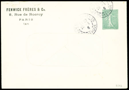 Entier env 15c semeuse lignée TSC Fenwick Frères O