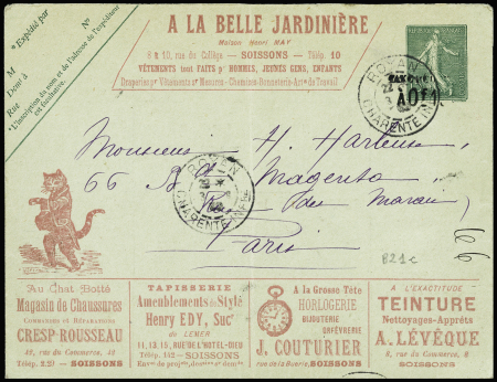 Entier env 15c Semeuse lignée surchargée "taxe réd