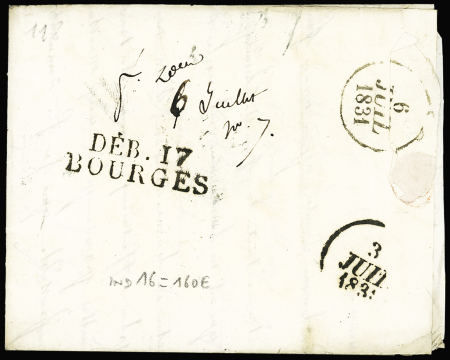 CHER Lettre de Paris (1831) avec au verso MP "Deb 17