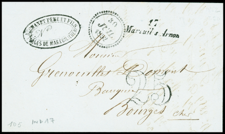Lettre avec cursive "17 Mareuil-s-Arnon" + dateur 