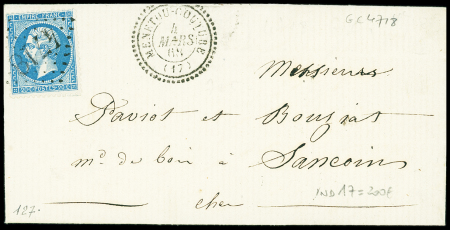 N°22 OBL GC 4718 + T22 "Menetou-Couture" (1868) su