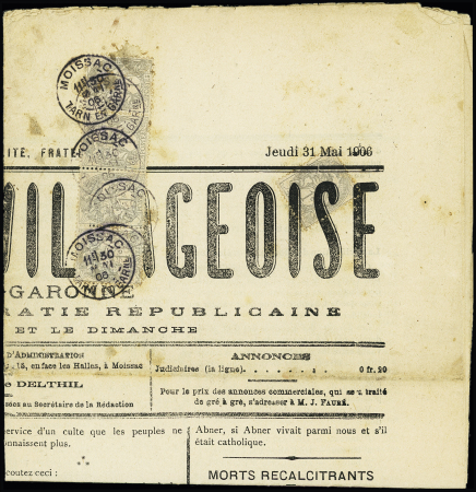 Journaux : N°107 OBL typo sur journal "La feuille