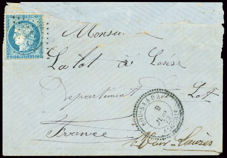 N°60 OBL GC 5131 + T24 "Bou-Saada Algérie" (1872)