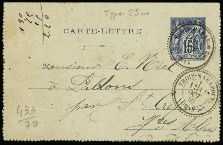 Entier carte-lettre 15 Sage OBL CAD perlé D5 "Troi