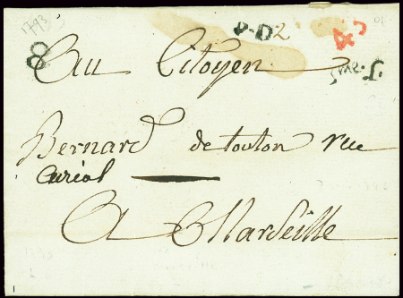 Petite poste de Marseille : lettre avec marque rou