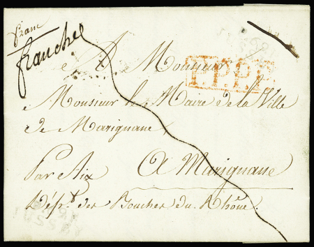 Lettre avec MP "P 69 P Jussey" (1816) + "Franche" manuscrit