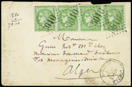 N°42B 5c vert en bande de 4 (l'exemplaire de gauche