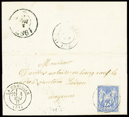 N°78 OBL CAD T17 "La Gravelle (67)" (1877) répété à