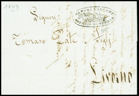 Lettre de Gênes pour Livourne (1847) avec cachet o