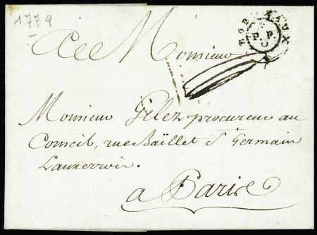 Lettre de Bordeaux pour Paris avec port-payé orné 