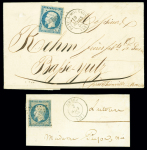 N°10 OBL PC 2490 + T15 "Lombez (31)" (Gers, 1853)