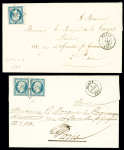 2 lettres : n°10 OBL PC 410 + T15 Blaye (Gironde,