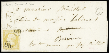 N°13Aa 10c jaune-citron obl "OR" frappé 2 fois sur