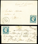 N°15 25c bleu sur 4 lettres et 1 fragment de La Capelle