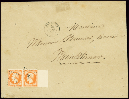 N°16a 40c orange vif en paire avec grand BDF à dro