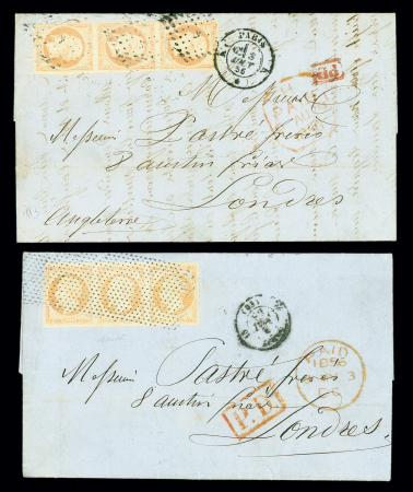 2 lettres pour Londres AFF n°16 en bande de 3 OBL