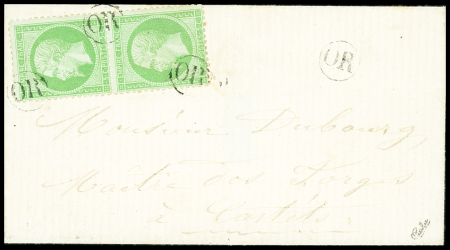 N°20 en paire OBL "OR" frappé 3 fois sur lettre po