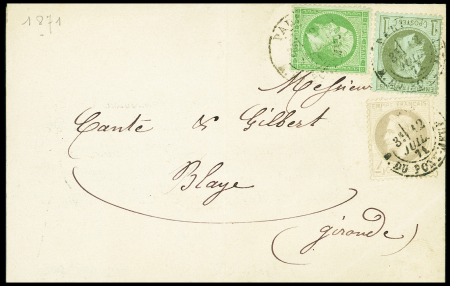 N°20 + 25 + 27 OBL CAD "Paris R. du Pont Neuf (jui