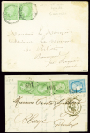2 lettres : n°20, 3 pièces + n°60 OBL GC 691 + T17