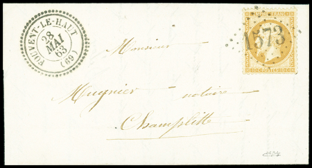 N°21 10c bistre, OBL GC 1573 + T22 "Fouvent le Hau