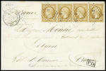 N°21, bande de 4, OBL losange de points "CEMG" (av