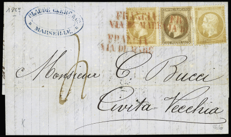 N°21, 2 pièces + 30 OBL griffe rouge "Francia via