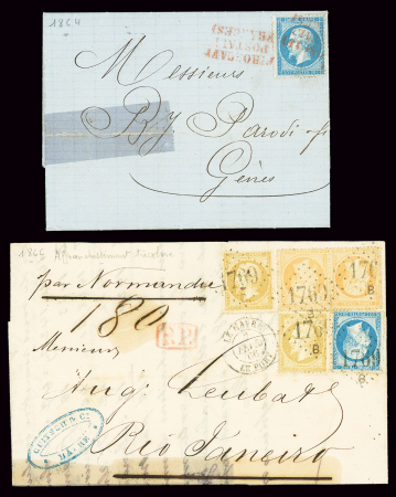 2 lettres : n°22 OBL griffe rouge "Piroscafi Posta