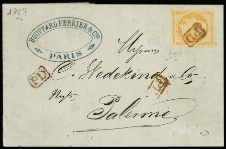 N°23 40c orange, OBL "PD" encadré rouge sur lettre