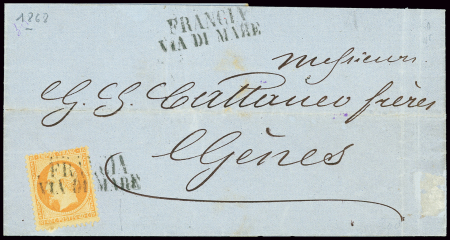 N°23 OBL griffe noire "Francia via di mare" répété