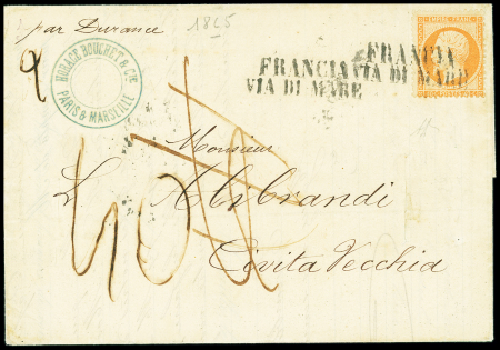 N°23 OBL griffe "Francia via di mare" sur lettre d