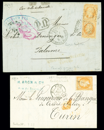 2 lettres : n°23, 2 pièces, OBL rect de points 184