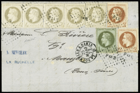 N°25 + 26, 2 pièces + n°27 bande de 4 (1 ex def) +