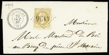 N°28 OBL GC 4136 + T22 "Verdelais (32)" Gironde (1