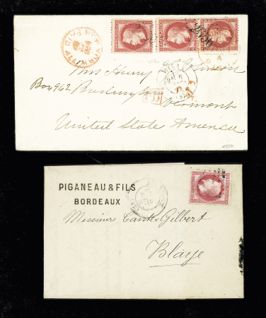 N°32 80c rose, paire + 1 pièce OBL GC 2656 + T17 "