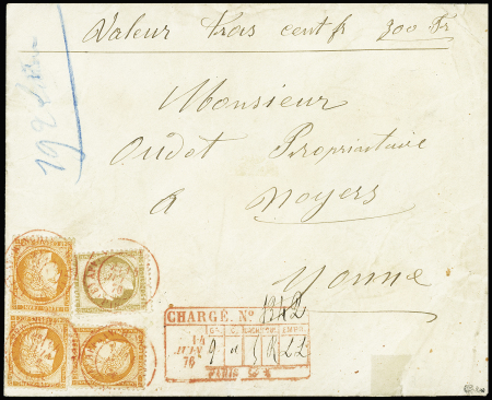 N°38, équerre de 3 pièces + n°55 OBL CAD rouge "(3