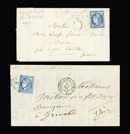 4 lettres AFF n°45 (2) et 46 (2) + n°46 nuance tirant