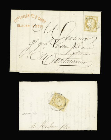 N°55 OBL "OR" frappé 3 fois sur lettre de Blajan (