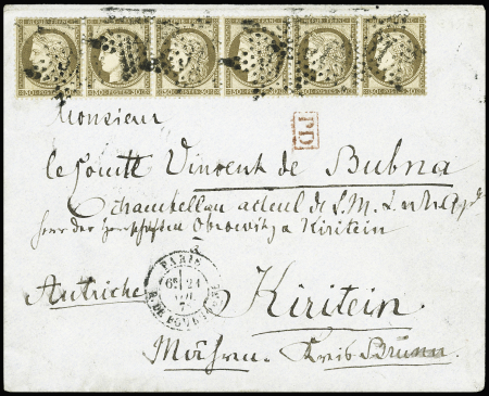 N°56, bande de 6, OBL étoile 31 + CAD "Paris R. de