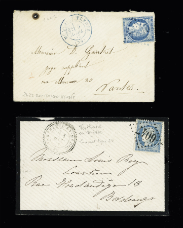N°60 OBL GC bleu 2422 + T17 bleu "Montaigu Vendée