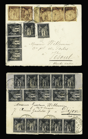 3 lettres dont 1 AFF n°83, 3 bandes de 5 et n°75 +