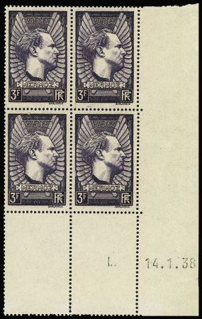 N°338b 3f violet-gris, rare tirage d'un seul jour,