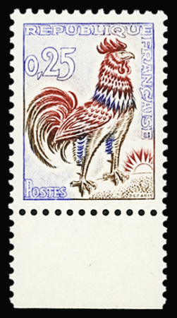 N°1331d 25c Coq de Decaris, variété papier jaune vif