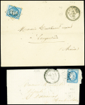 2 lettres : n°60 OBL GC 1931 + T24 La Louvesc (1873 - ind 17) et n°22 OBL GC 4717 + T22 "La Blachere" (1866 - ind 11). TB