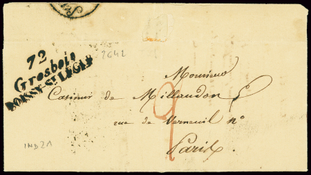 Double cursive "72 Gros Bois Boissy St Léger" (1828), ind 21. Rare et TB