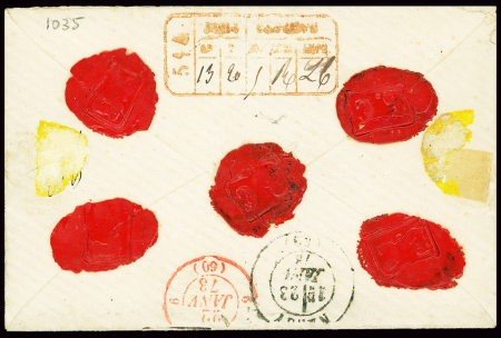 N°32 + 53 en paire OBL GC 514 + T17 "Boissy-St-Léger (72)" (1873) sur une petite lettre chargée. Jolie pièce