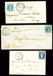 3 lettres de Bry-s-Marne : n°14 OBL PC 556 + T22 (1856), n°29 OBL GC 663 + T22 (1868) et n°29 OBL GC 663 + T24 (1870). TB