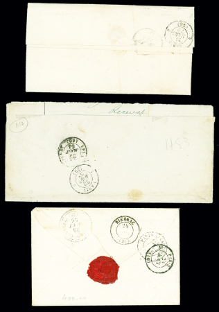 3 lettres de Bry-s-Marne : n°14 OBL PC 556 + T22 (1856), n°29 OBL GC 663 + T22 (1868) et n°29 OBL GC 663 + T24 (1870). TB