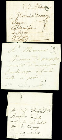 Carrières de Charenton : 3 lettres de la Petite Poste dont 2 avec boitier "KB2" (1779 et 1782). TB