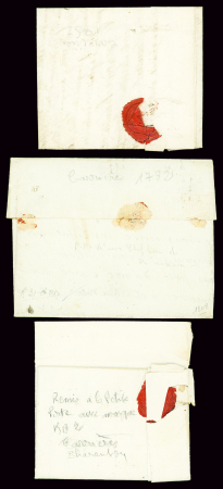 Carrières de Charenton : 3 lettres de la Petite Poste dont 2 avec boitier "KB2" (1779 et 1782). TB