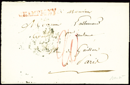 MP rouge "Champigny" (Petite Poste L 124 A) (1823), ind 22. Rare et TB
